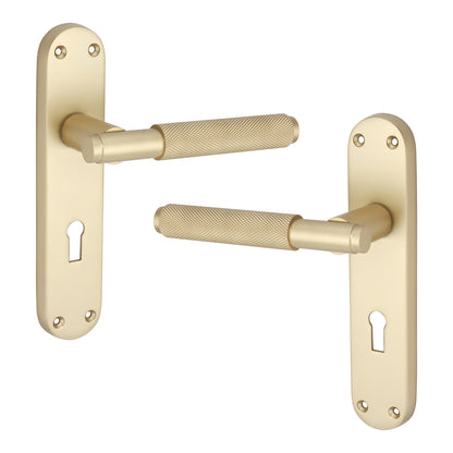 Connaught Knurled Lever on Backplate Lock Satin Brass