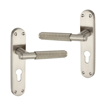 Connaught Knurled Lever on Backplate Euro Satin Nickel