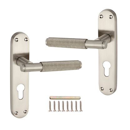 Connaught Knurled Lever on Backplate Euro Satin Nickel