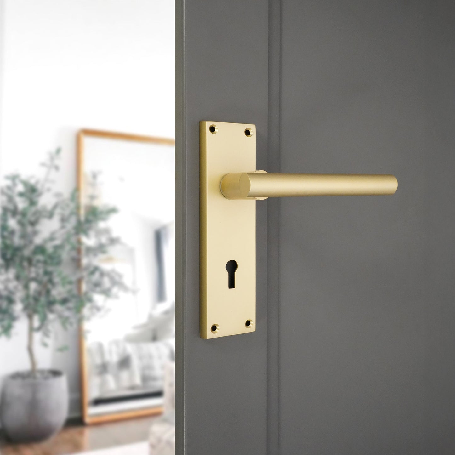Jura Lever on Backplate Lock Satin Brass