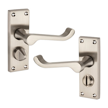 Victorian Scroll Privacy Lever Handle 115mm Satin Nickel