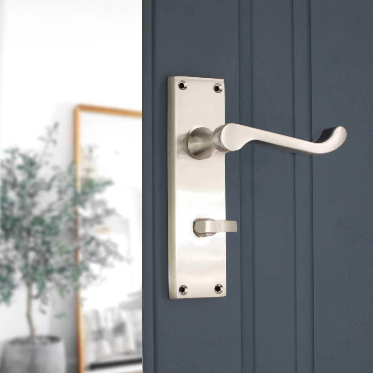 Victorian Scroll Bathroom Lever Handle 150mm Satin Nickel