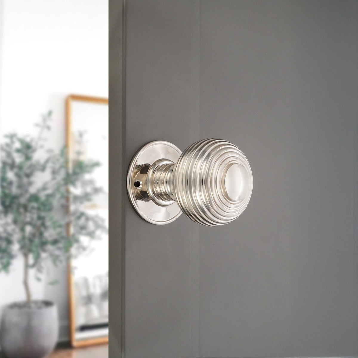 Beehive Large 60mm Mortice Door Knob Polished Nickel