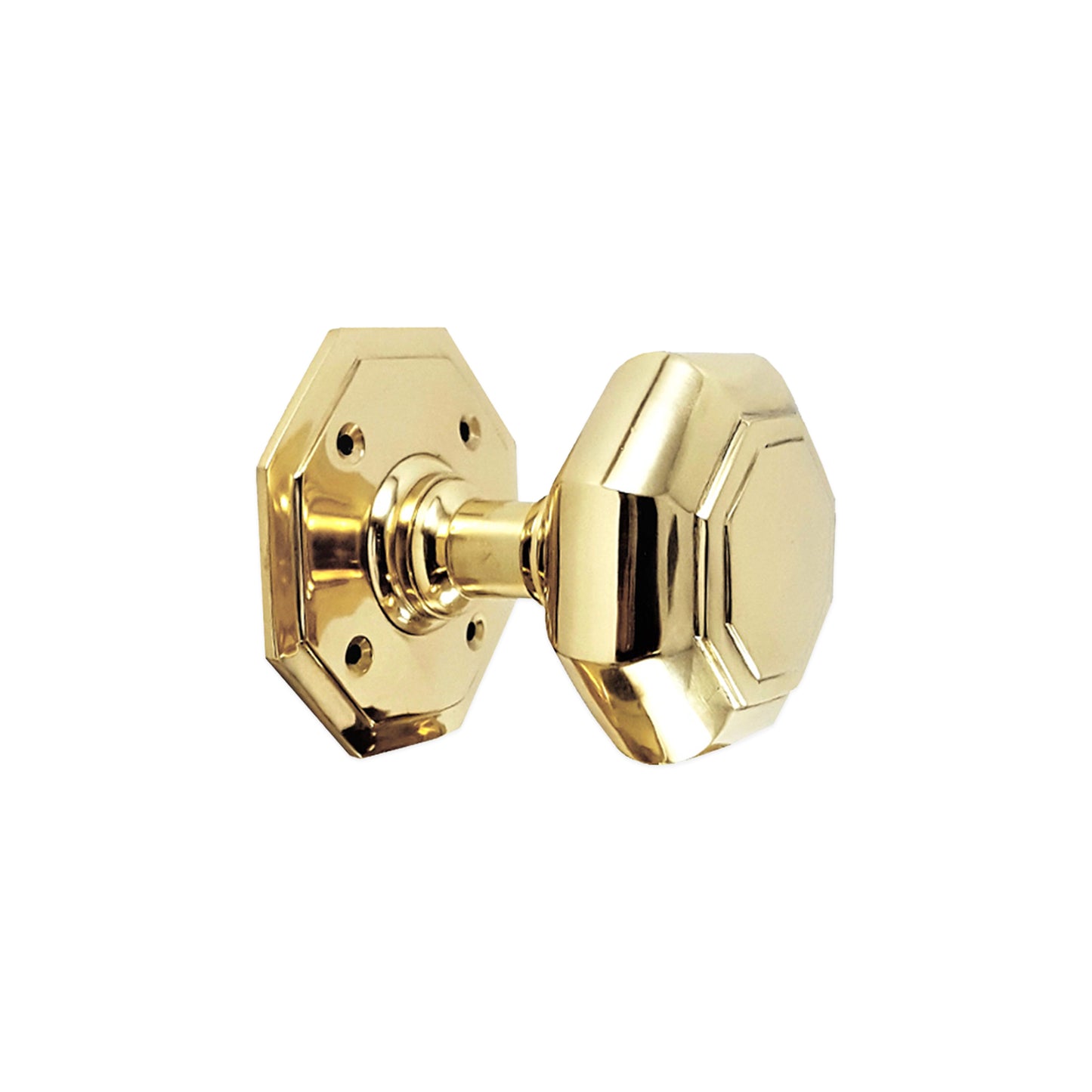Octagonal Mortice Door Knobs Polished Brass