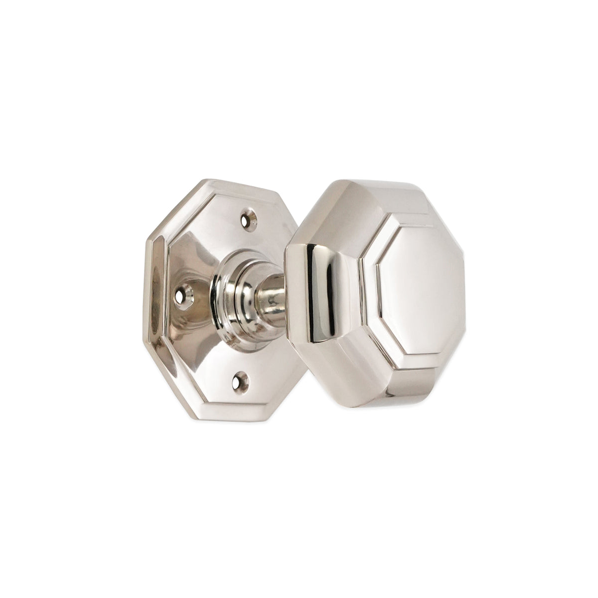 Octagonal Mortice Door Knobs Polished Nickel
