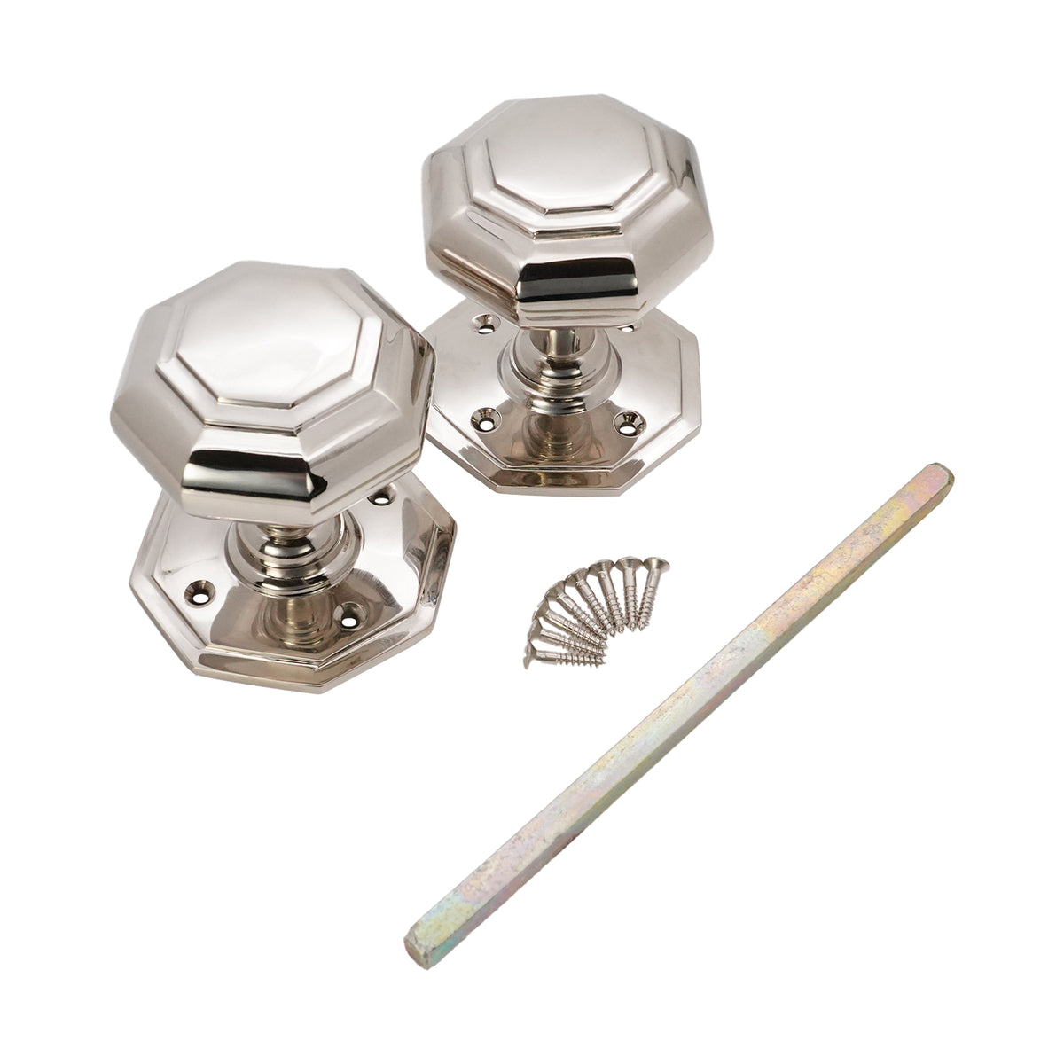 Octagonal Mortice Door Knobs Polished Nickel