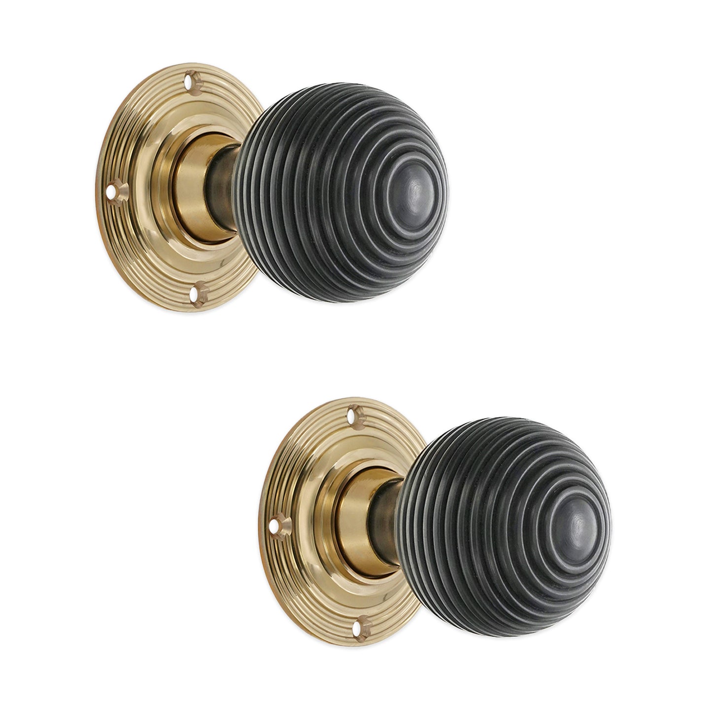 Ebony Beehive Rim/Mortice Door Knob Polished Brass