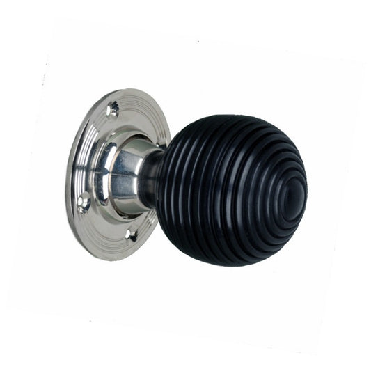 Ebony Beehive Rim/Mortice Door Knob Polished Nickel