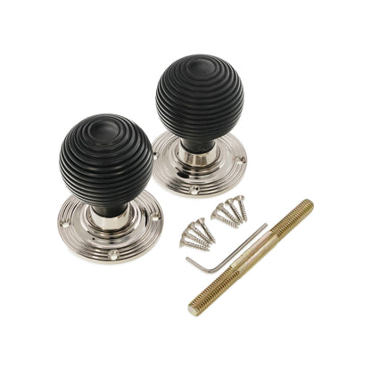 Ebony Beehive Rim/Mortice Door Knob Polished Nickel