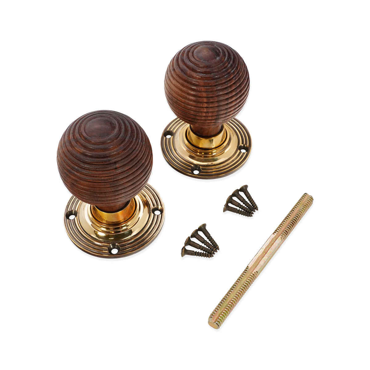 Rosewood Beehive Rim/Mortice Door Knob Aged Brass