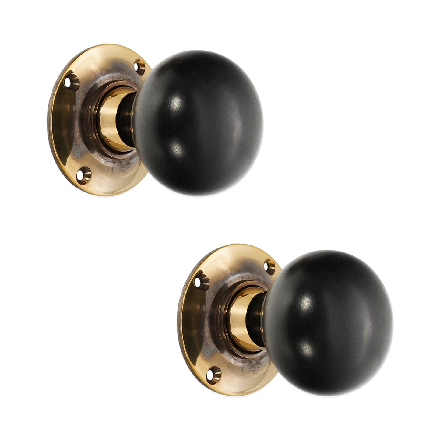 Ebony Bun Rim/Mortice Door Knob Aged Brass