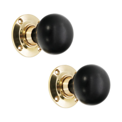 Ebony Bun Rim/Mortice Door Knob Polished Brass