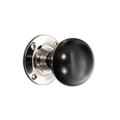 Ebony Bun Rim/Mortice Door Knob Polished Nickel