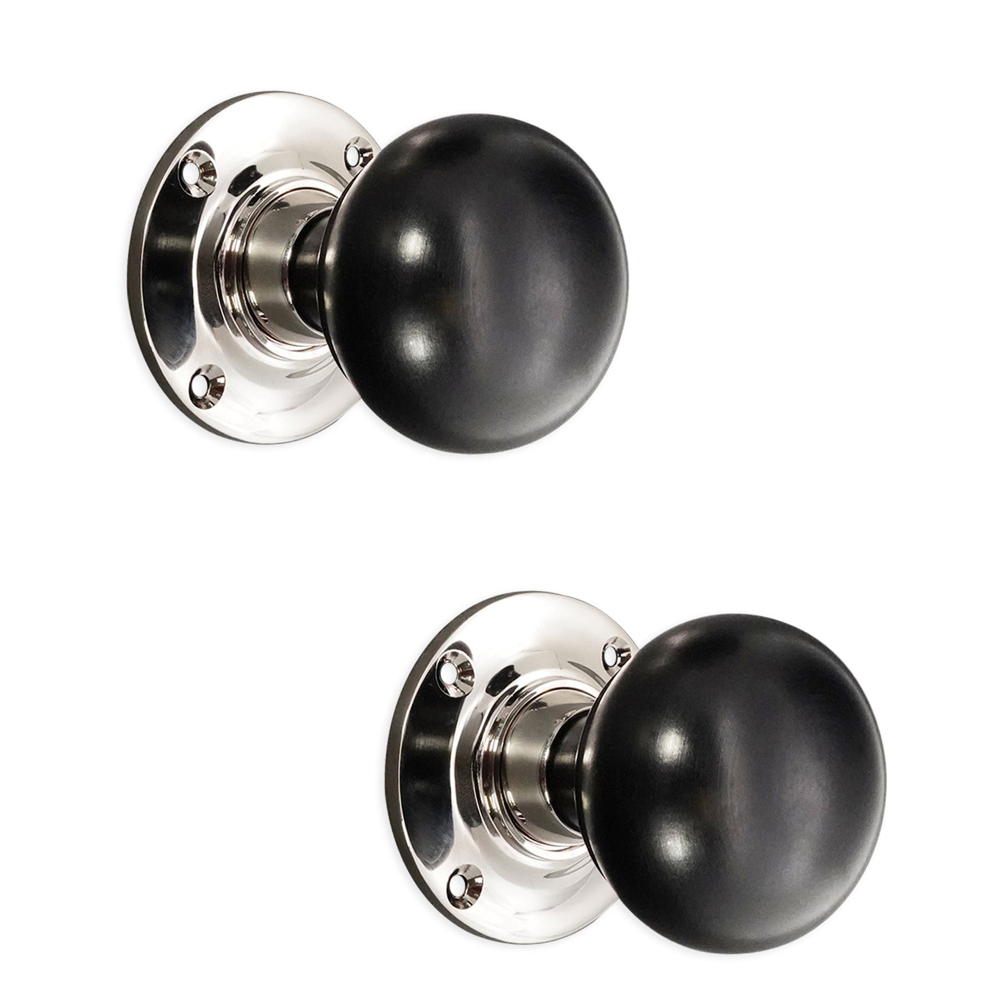Ebony Bun Rim/Mortice Door Knob Polished Nickel