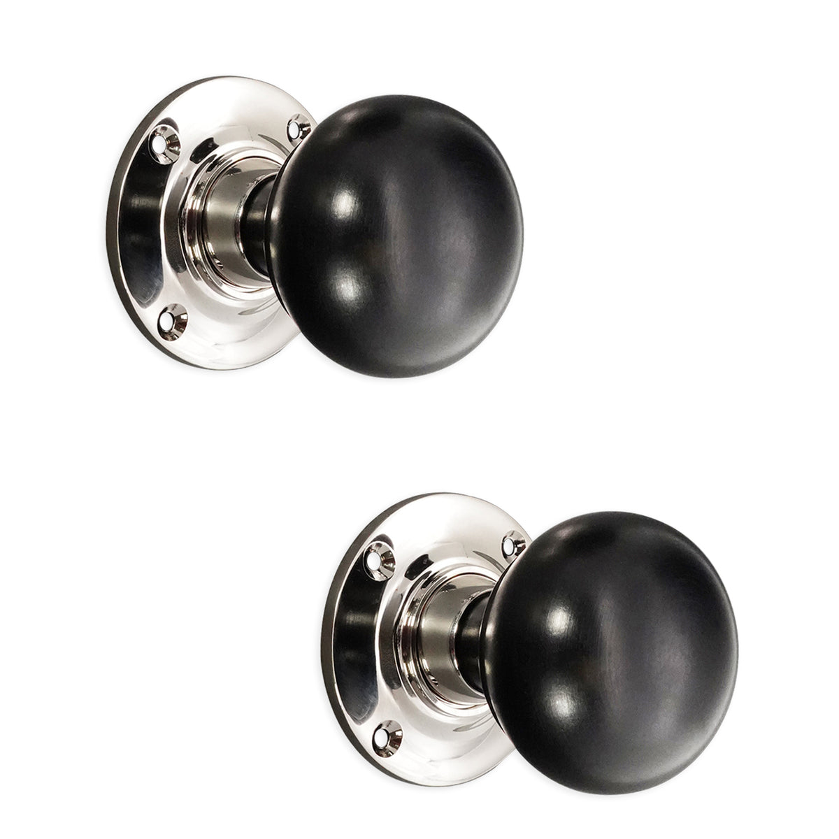 Ebony Bun Rim/Mortice Door Knob Polished Nickel