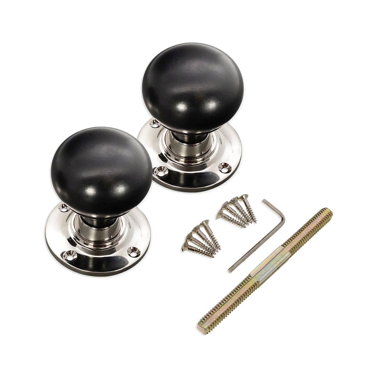 Ebony Bun Rim/Mortice Door Knob Polished Nickel