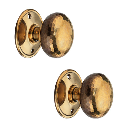 Hammered Cottage Large Mortice/Rim Door Knob Aged Brass