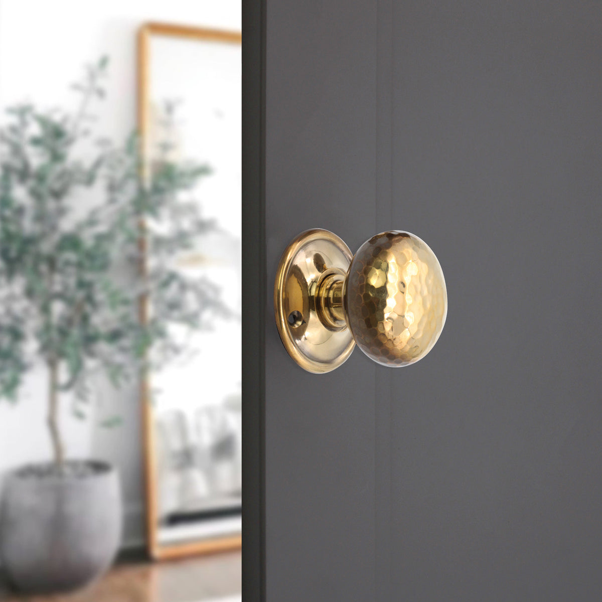 Hammered Cottage Large Mortice/Rim Door Knob Aged Brass