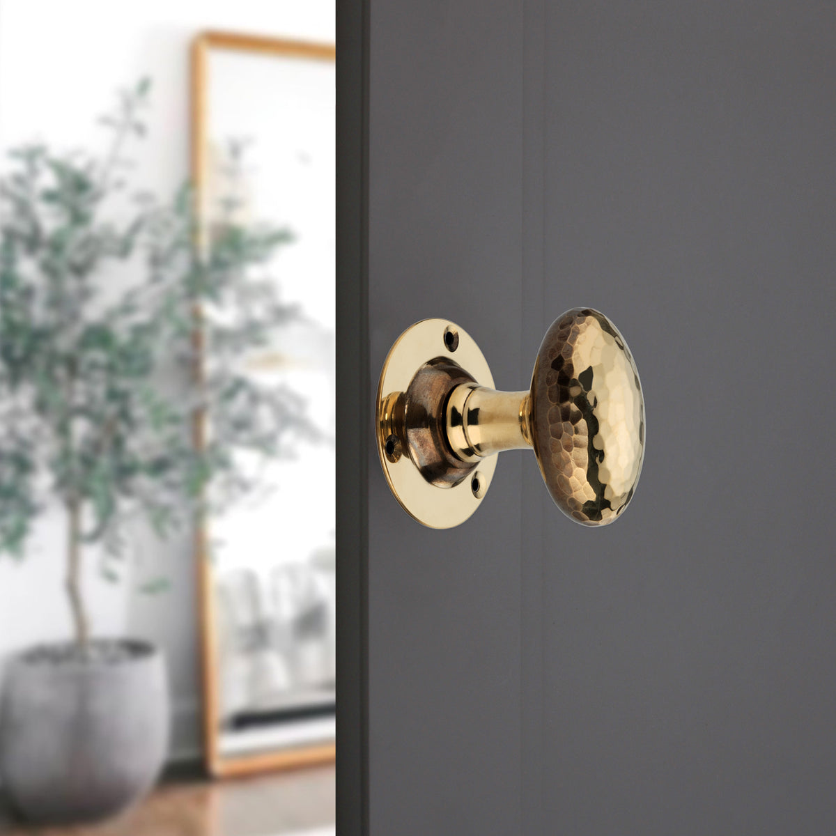 Hammered Oval Mortice Door Knob Aged Brass