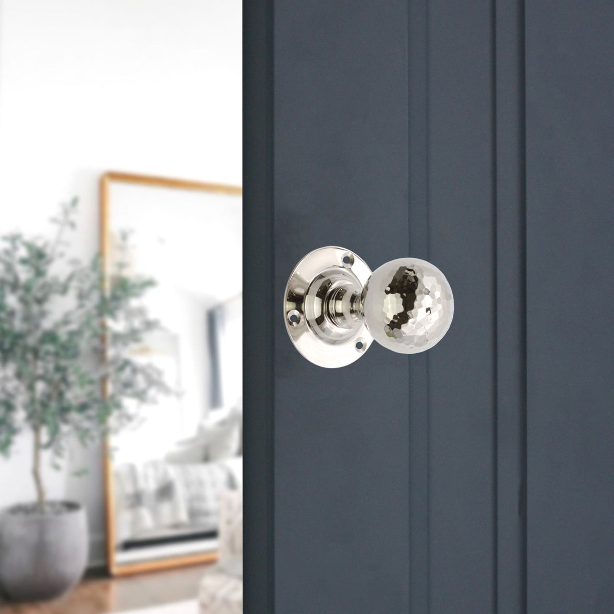 Hammered Ball Mortice Door Knob Polished Nickel
