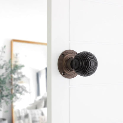 Ebonised Beehive Rim/Mortice Door Knob Matt Antique