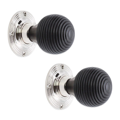 Ebonised Beehive Rim/Mortice Door Knob Polished Nickel