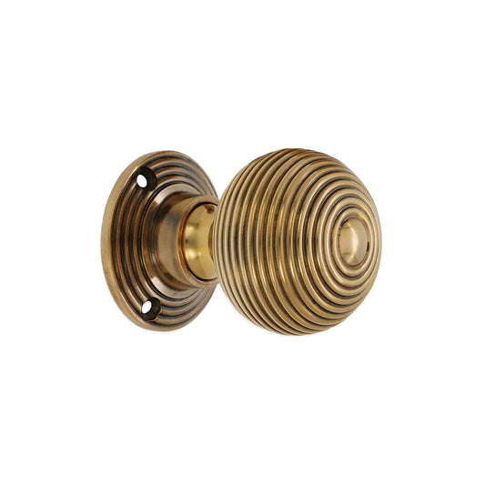 Ribbed Rim/Mortice Door Knob Aged Brass
