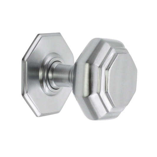 Octagonal Centre Door Knob Satin Chrome