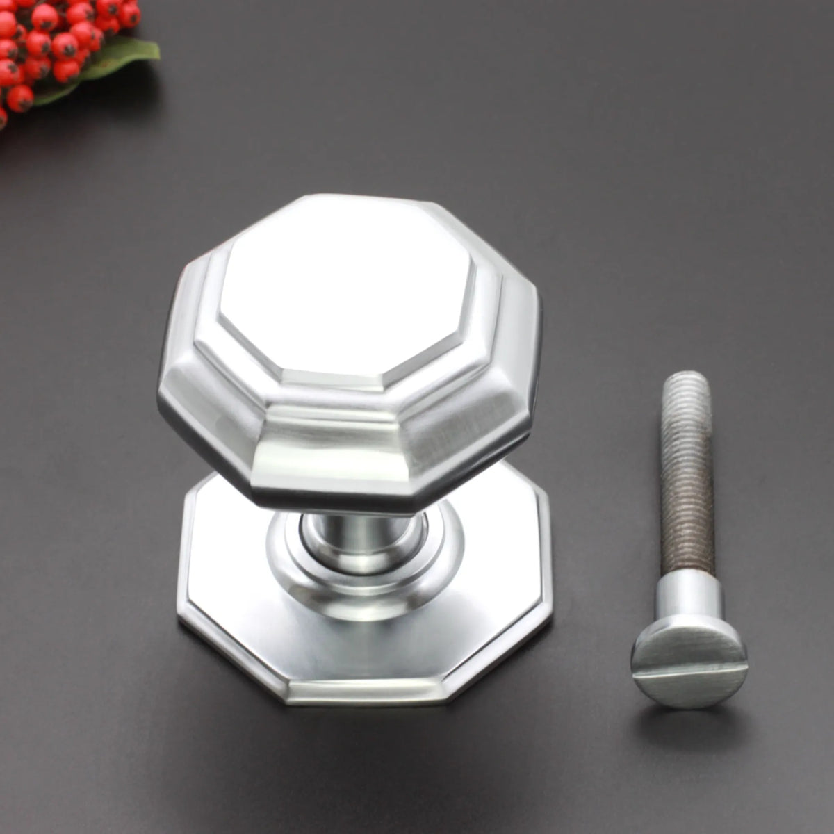 Octagonal Centre Door Knob Satin Chrome