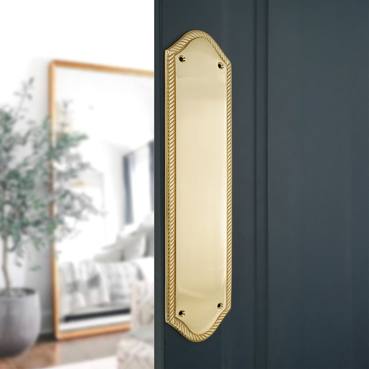 Georgian Half Round  Finger Plate 300mm Polished Brass