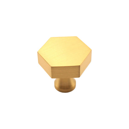 Hexagonal Cupboard Knob Satin Brass