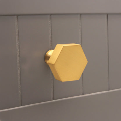 Hexagonal Cupboard Knob Satin Brass