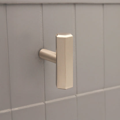 Hexagonal T bar Cupboard Pull Satin Silver