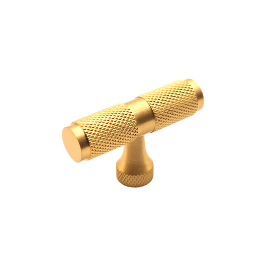 Knurled T bar Cupboard Pull Satin Brass