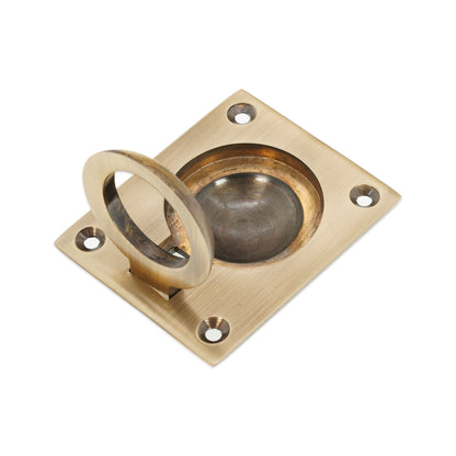 Ring Pull Square Flush Antique Brass