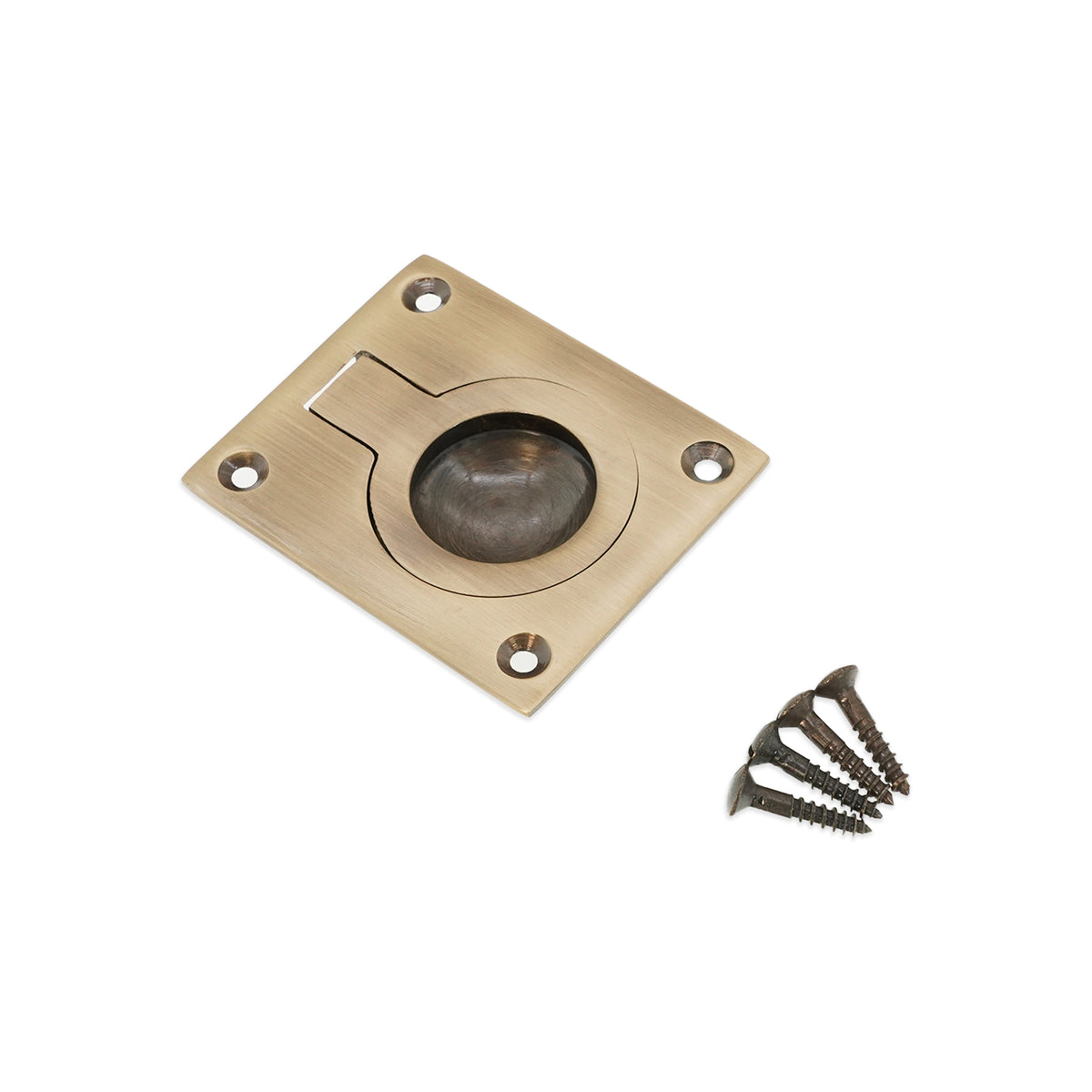 Ring Pull Square Flush Antique Brass