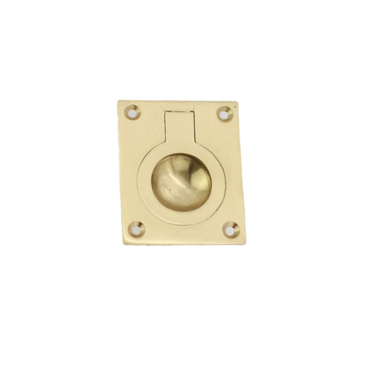 Ring Pull Square Flush Polished Brass