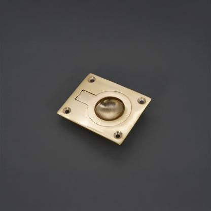 Ring Pull Square Flush Polished Brass