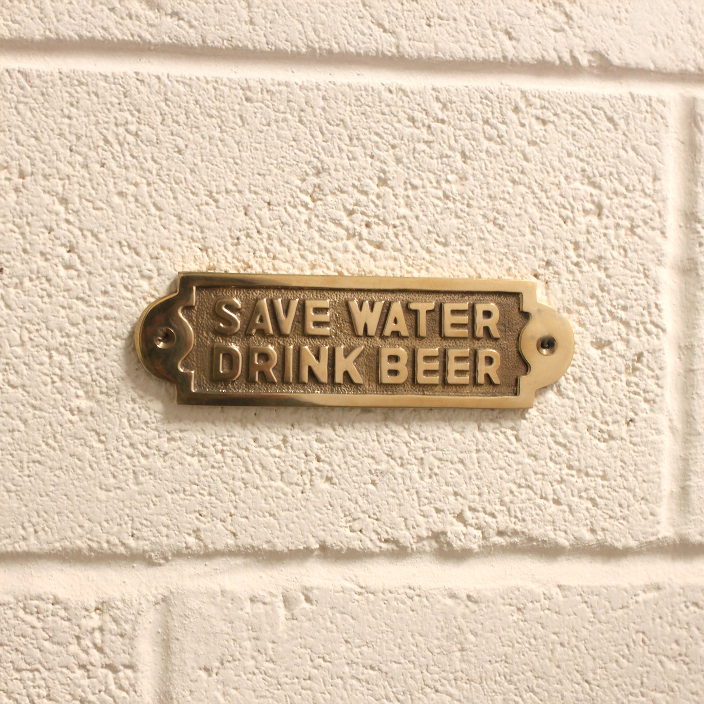Save Water Drink Beer Door Plate Polished Brass