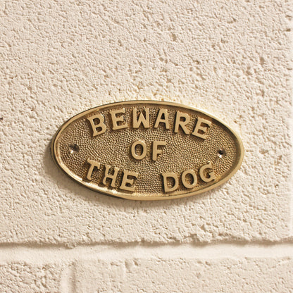Beware Of The Dog Door Plate Polished Brass