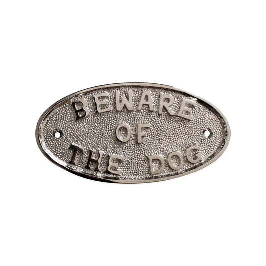 Beware Of The Dog Door Plate Polished Nickel