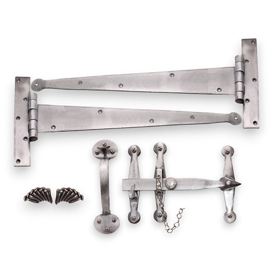 Heavy Duty Handforged Door Hardware Kit Pewter