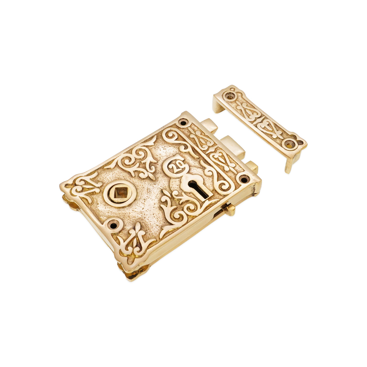 Floral Rim Lock Polished Brass
