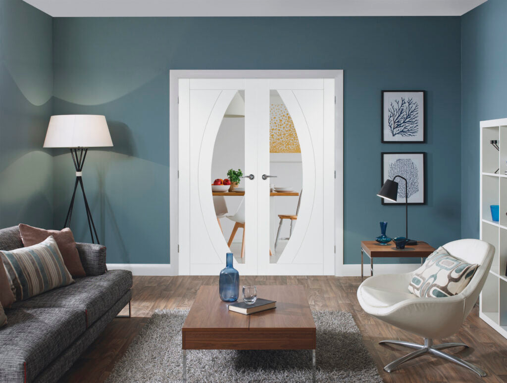 Salerno Internal White Primed Door Pair with Clear Glass