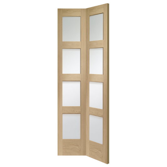 Shaker 4 Panel Bi-Fold Internal Oak Door with Clear Glass