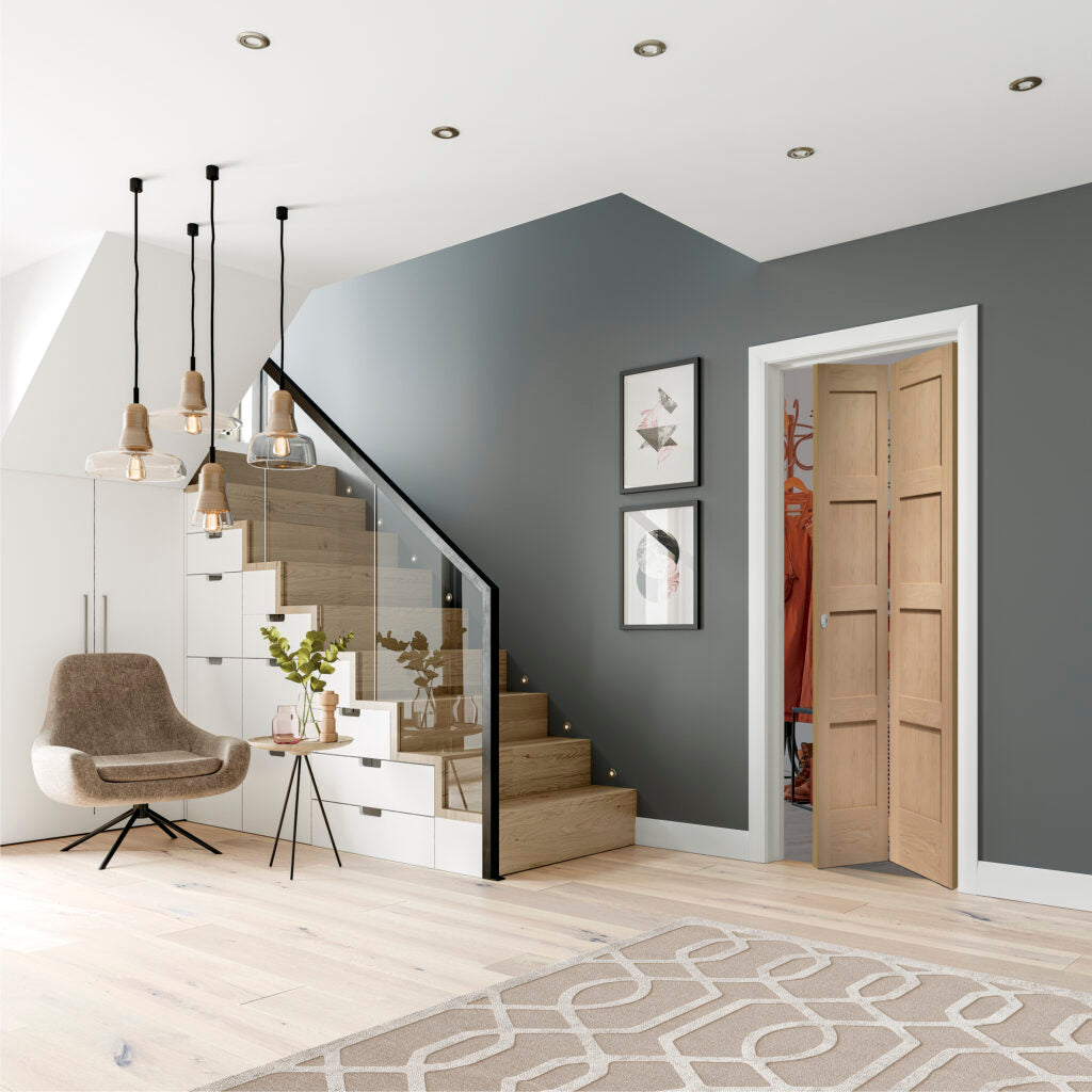 Shaker 4 Panel Internal Oak Bi-Fold Door
