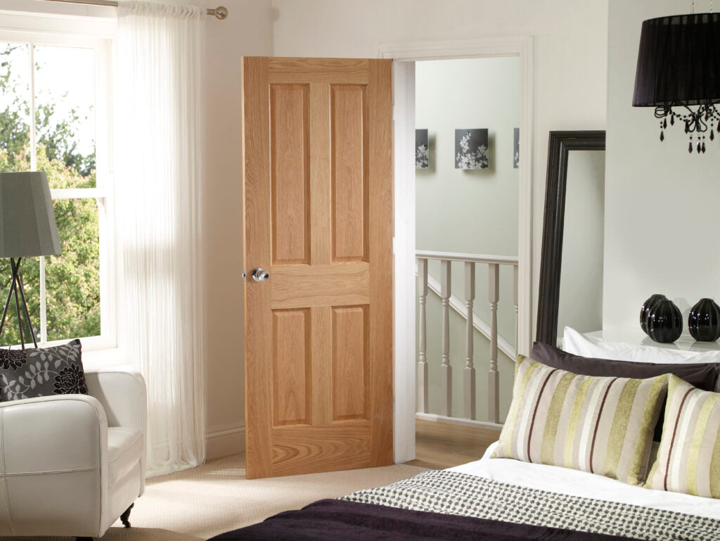 Victorian 4 Panel Pre-Finished Internal Oak Fire Door