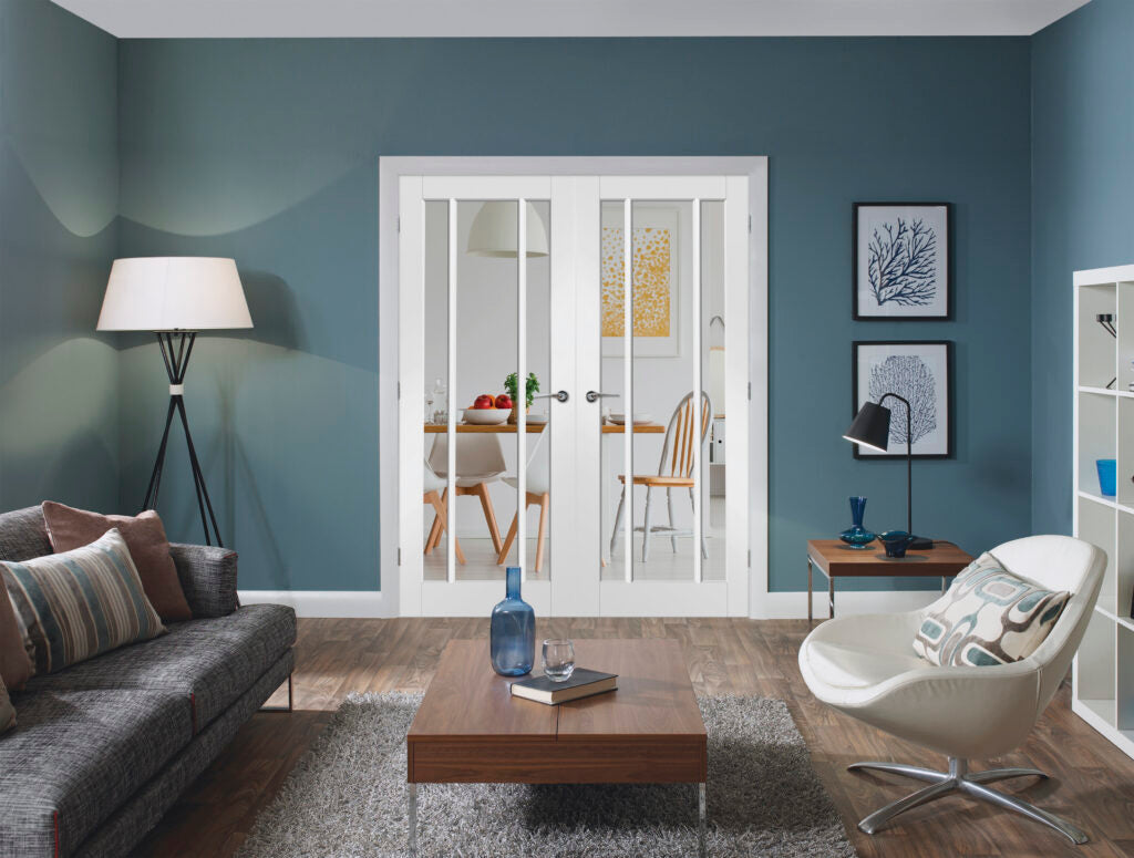 Worcester Internal White Primed  Door Pair with Clear Glass